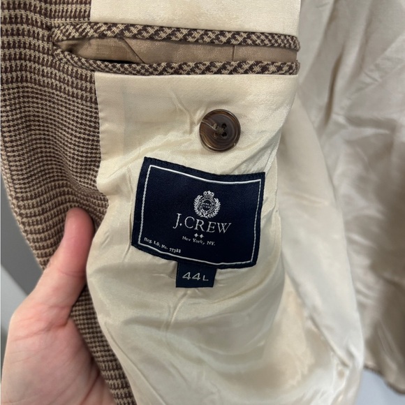 J Crew Brown Plaid Linen Cotton Blend Blazer Two Buttons Summer 44L - Picture 5 of 12